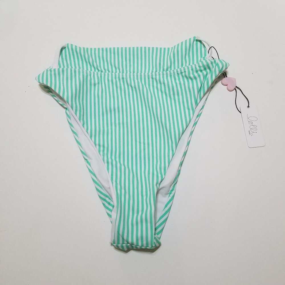 NWT Lolli‎ Swim High Waist Bikini Bottom Stripes Green and White Size S